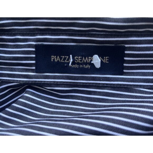 Piazza Sempione Striped Button-Down Shirt Black & White Cotton Size 40 US 10 - Picture 3 of 7
